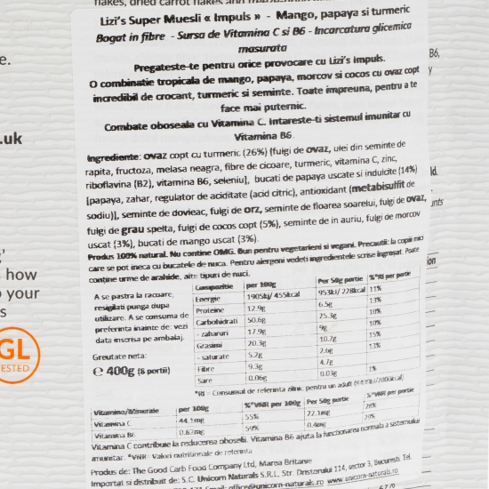 Super musli Boost mango, papaya și turmeric 400g