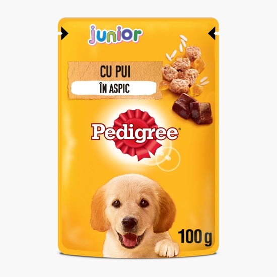 Hrană umedă pentru câini juniori, 100g, cu pui în aspic