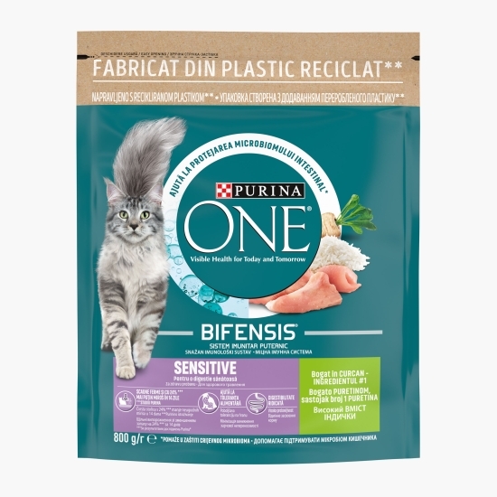 Hrană uscată pentru pisici adulte, 800g, One Sensitive cu curcan și orez