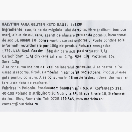 Bagel keto, fără gluten, cu susan  2X75g