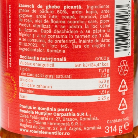 Zacuscă de ghebe picantă 314g