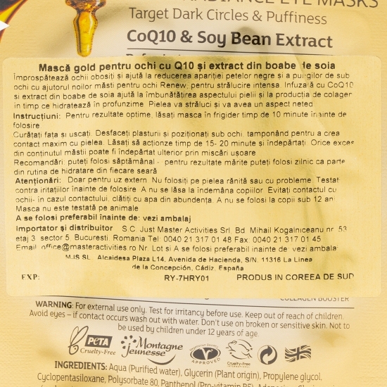 Mască Gold pentru ochi cu Q10 și extract de boabe de soia