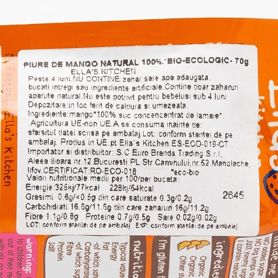 Piure ecologic de mango, +4 luni, 70g