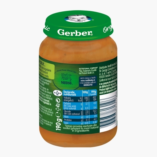 Piure ecologic de cartofi dulci, dovleac, sfeclă roșie și pui, +8 luni, 190g