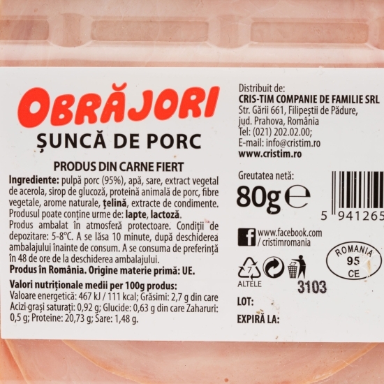 Șuncă de porc Obrăjori 80g