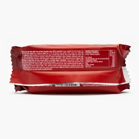 Biscuiți cu cacao, fulgi de ovăz și cremă cu ciocolată neagră 87g