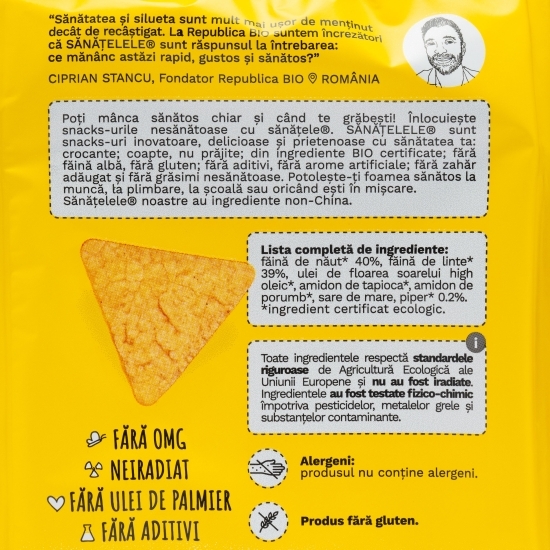 Snacks Sănățele eco din năut, linte și piper, fără gluten 40g