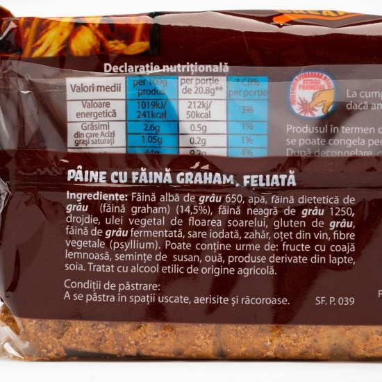 Toast cu făină graham 500g