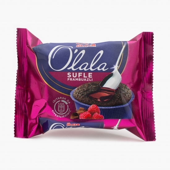 Chec de cacao cu sos de ciocolată amăruie și sos de zmeură 70g