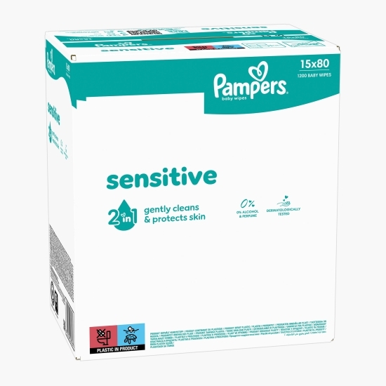 Șervețele umede pentru bebeluși, Sensitive, 15 pachete x 80 buc 