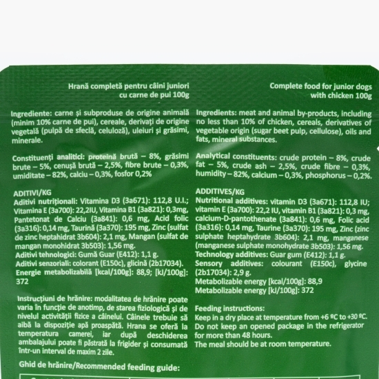 Hrană umedă pentru câini juniori, 100g, cu pui în sos