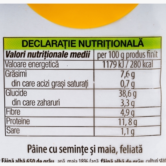 Pâine cu 7 semințe și maia feliată 700g