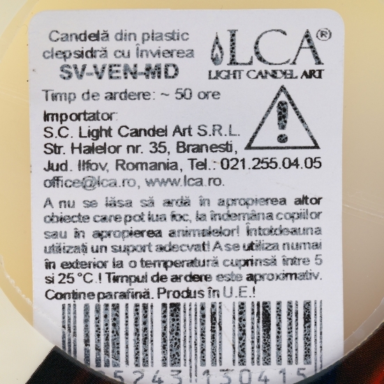 Candelă din plastic clepsidră cu model Maica Domnului