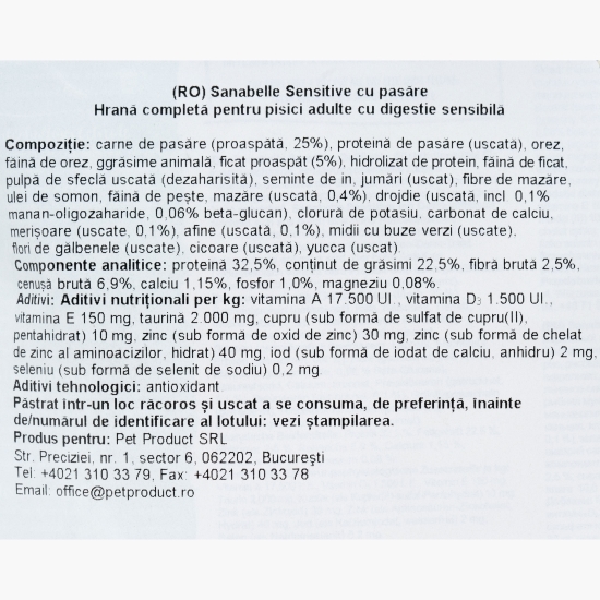 Hrană uscată pentru pisici adulte, 400g, Sensitive, cu pasăre