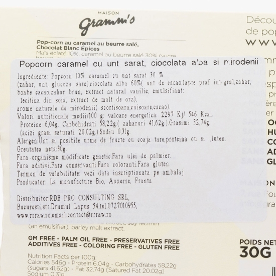 Popcorn caramel cu unt sărat, ciocolată albă și mirodenii 30g