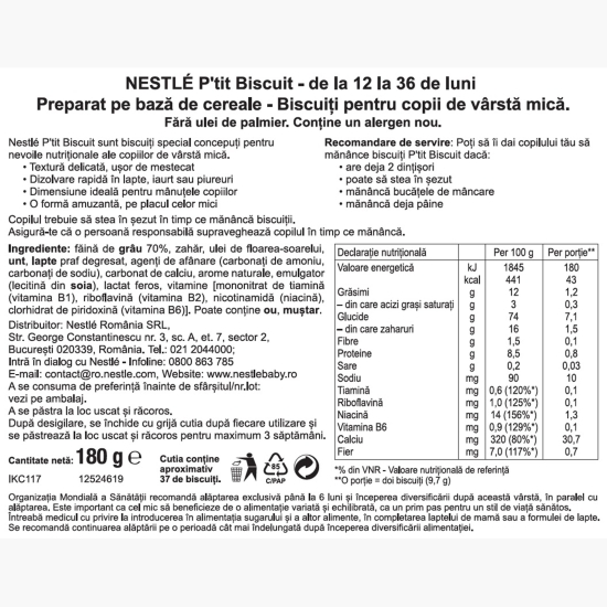 Biscuiți pentru copii P'tit biscuit, 12+ luni, 180g