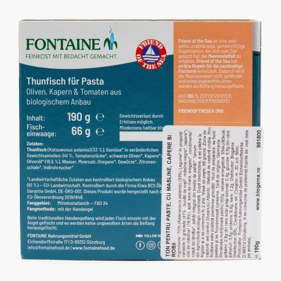 Ton pentru paste cu măsline, capere și roșii, 190g