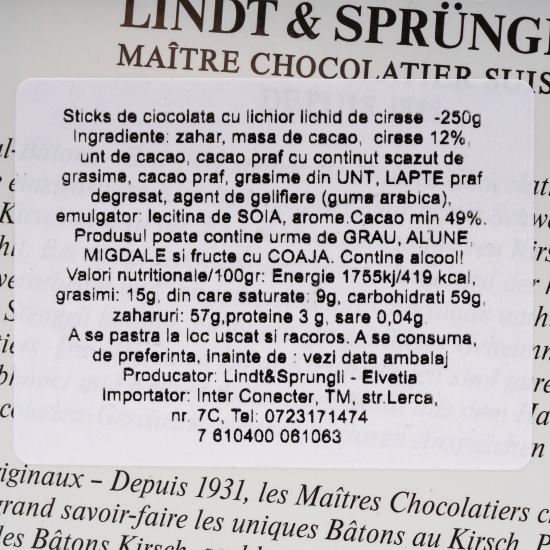 Sticks de ciocolată cu lichior de cireșe 250g