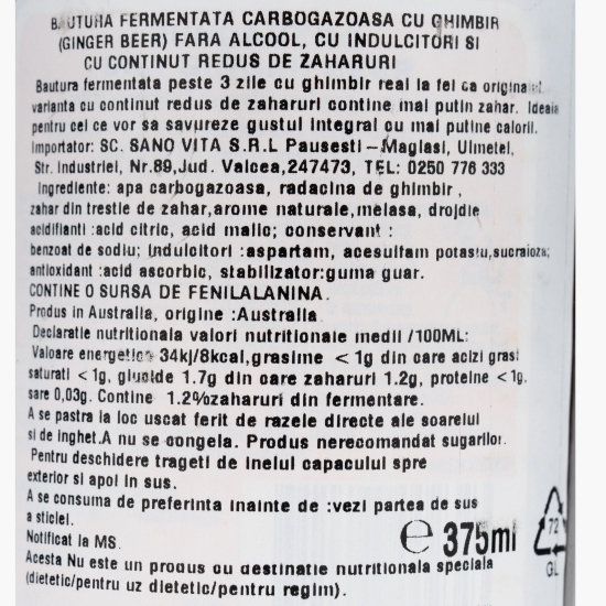 Băutură carbogazoasă Ginger Beer Diet 0.375l