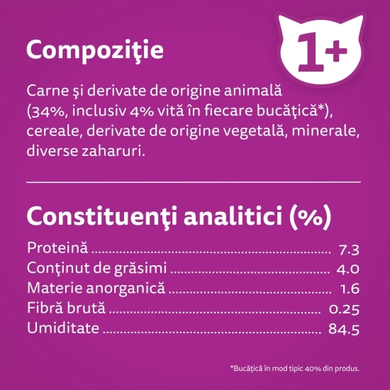 Hrană umedă pentru pisici adulte, 85g, cu vită în sos