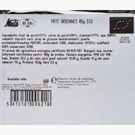 Pate de porc Ardennes, ecologic 80g