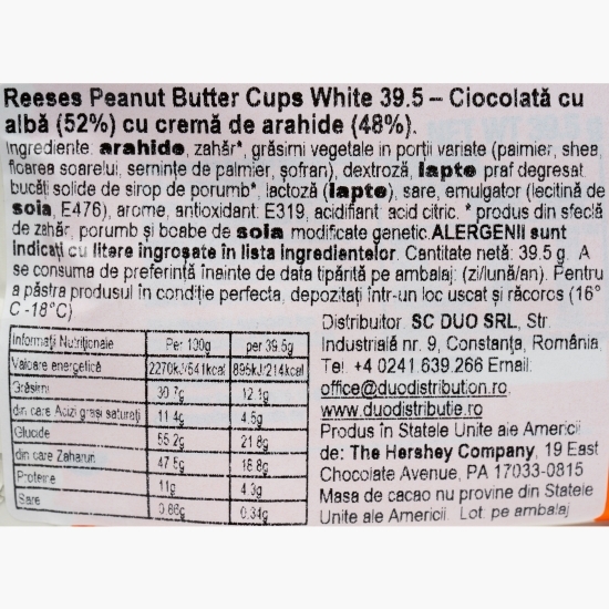 Ciocolată albă cu cremă de arahide 39.5g