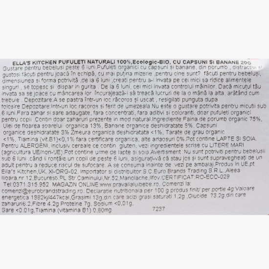 Pufuleți naturali eco cu căpșuni și banane, +6 luni, 20g