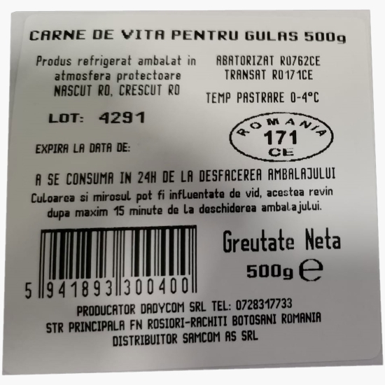 Carne de vită pentru gulaș 500g