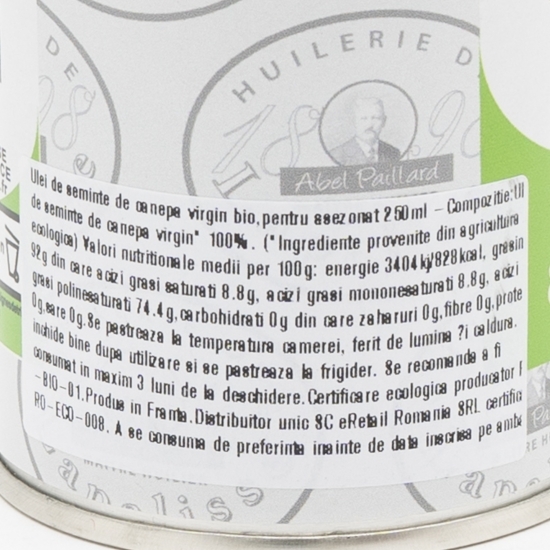 Ulei de semințe de cânepă virgin pentru asezonat, eco 0.25l