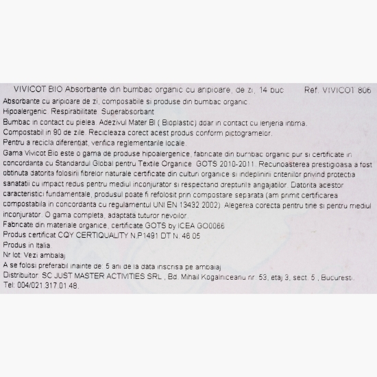 Absorbante cu aripioare, zi, bumbac bio, 14buc