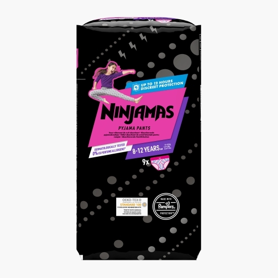 Scutece-chiloțel de noapte, pentru fetițe, Ninjamas, 8-12 ani, 27-43kg, 9 buc