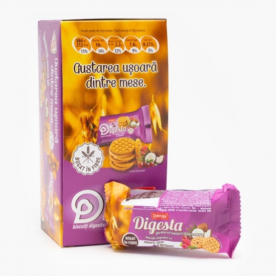 Biscuiți digestivi cu zmeură, cocos și merișoare 840g (10 buc x 84g)