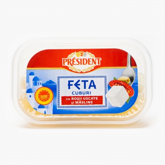 Brânză Feta cuburi cu roșii uscate și măsline 150g