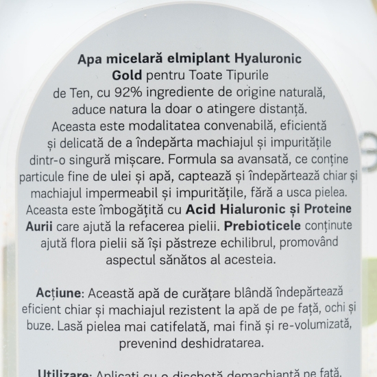 Apă micelară cu acid hialuronic și proteine aurii, Hyaluronic Gold 400ml