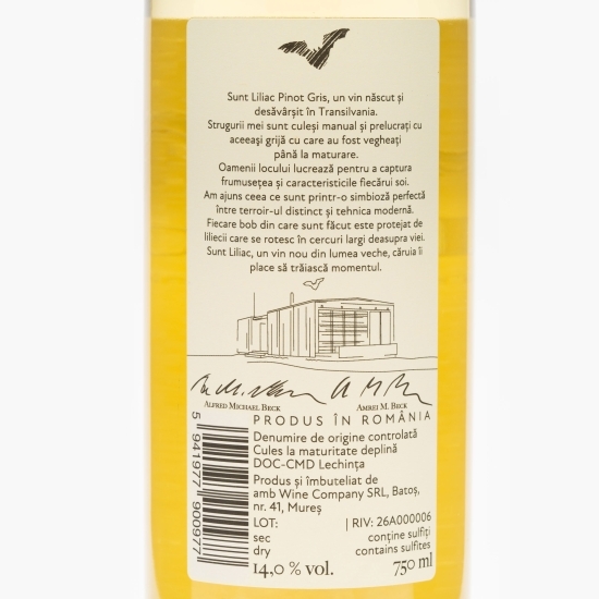 Vin alb sec Pinot Gris, 14%, 0.75l