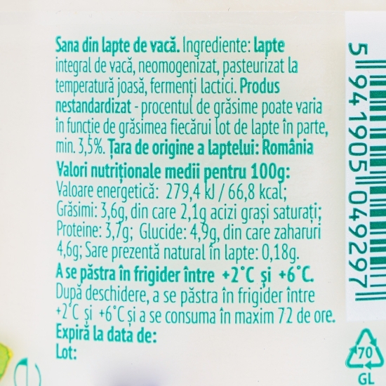 Sana din lapte de vacă, minim 3.5% grăsime 350ml