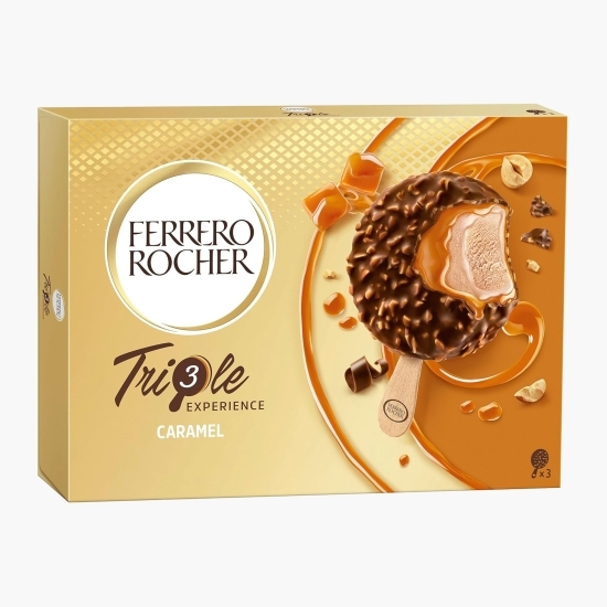 Înghețată cu aromă de alune, cu sos de caramel și glazură de ciocolată cu lapte și alune 3x60ml