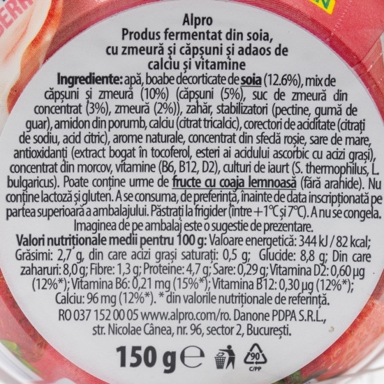Produs fermentat din soia cu zmeură și căpșuni Greek Style 150g