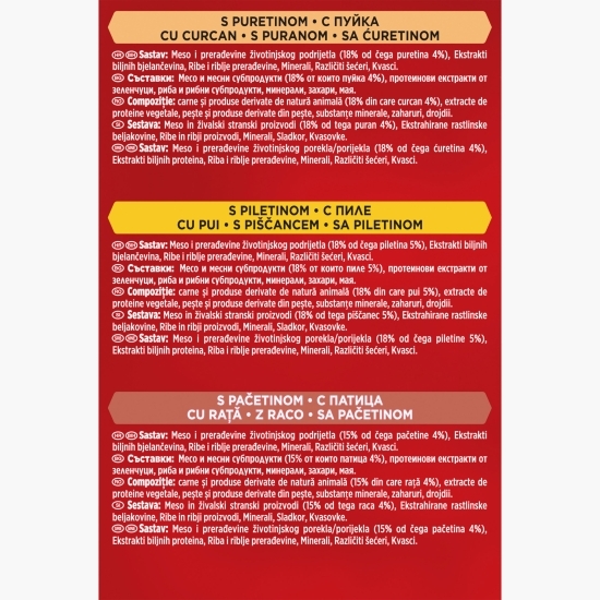 Hrană umedă pentru pisici, 6 x 50g, MonPetit cu pui, rață, curcan în sos