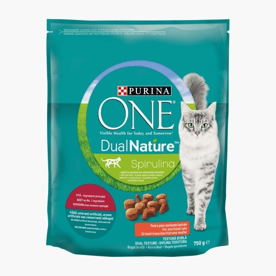 Hrană uscată pentru pisici adulte, sterilizate, 750g, cu vită
