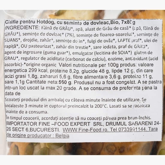 Chiflă Hot Dog cu semințe de dovleac precoaptă, eco 7x80g 