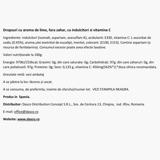 Dropsuri cu aromă de  citrice, ulei esențial de eucalipt, mentol și vitamina C, fără zahăr 31g