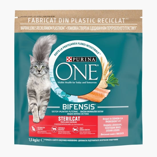 Hrană uscată pentru pisici adulte, 1.5kg, One Sterilcat cu somon și grâu