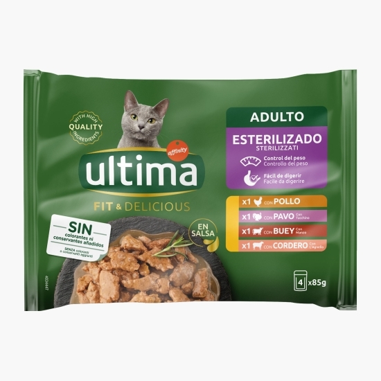 Mix hrană umedă pentru pisici sterilizate (pui, curcan, vită și miel), 4x85g