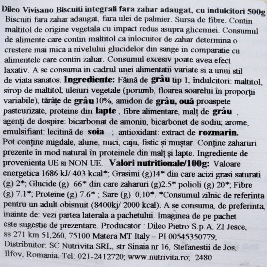 Biscuiți integrali, fără zahăr adăugat 500g