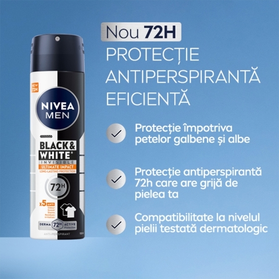 Deodorant antiperspirant spray Men Black&White Invisible Ultimate Impact 150ml