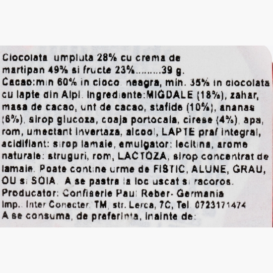 Pastete cu fructe și rom în ciocolată neagră 39g 
