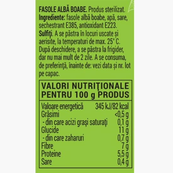 Fasole albă fiartă 570g