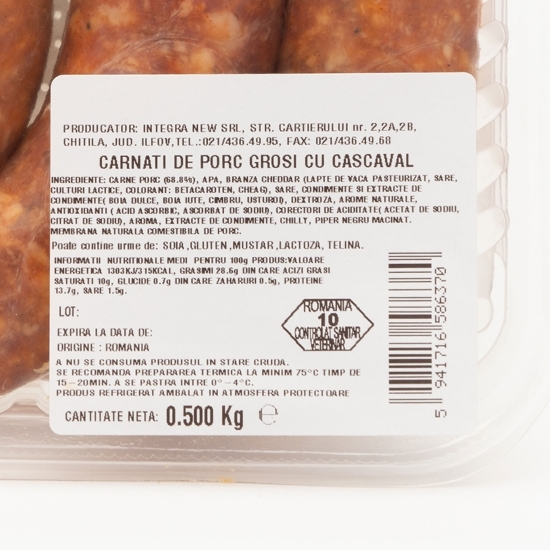 Cârnați de porc cu cașcaval 500g