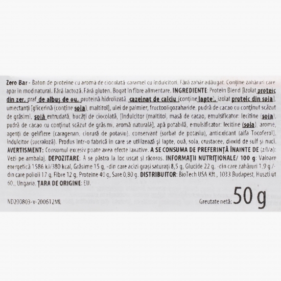Baton proteic caramel fără gluten și fără zahăr 50g